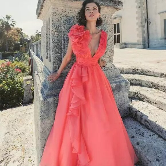 Mac Duggal 67911 V-Neck Sleeveless Ruffled Shoulder Ball Gown - Picture 8 of 8